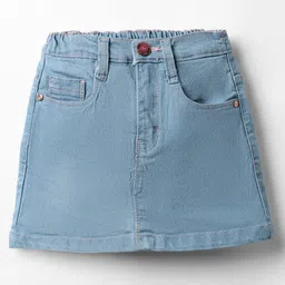 Babyhug Mid Thigh Denim Washed Skirt With Stretch - Blue-image-55