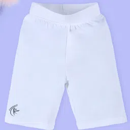 Kiddopanti Cotton Knitted Solid Cycling Shorts - White-image-1
