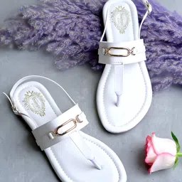 Shoetopia Metal Applique Detailed Buckle Closure Sandals - White-picture-40