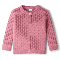 Babyhug Knit Full Sleeves Front Open Sweater With Cable Design- Pink-picture-37