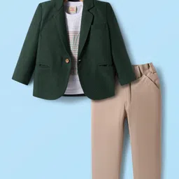 Rikidoos Full Sleeves Textured Blazer With Typography Printed Tee & Pant Set - Green & Beige-picture-17