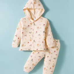 Tango Fleece Knit Full Sleeves Winter Wear Night Suit With Animal Print - Lemon-picture-17