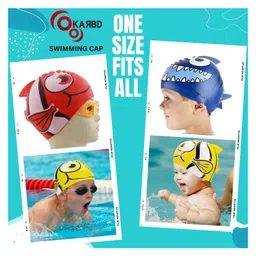 KARBD Fish Design Silicone Swimming Cap for Kids - Open Jaw Silver White image 2