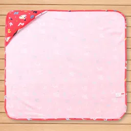 Babyhug Cotton Knit Hooded Wrapper with Alphabet Print L 76.2 x B 76.2 cm - Red image 2