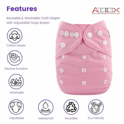 AEREX Reusable Baby 1 Cloth Diapers For 6 Months to 3 Years With 1 Black Insert Pad Leak Proof Washable Diapers For New Born Babies Adjustable Pocket Cloth Diaper Nappies (Pink) image 2