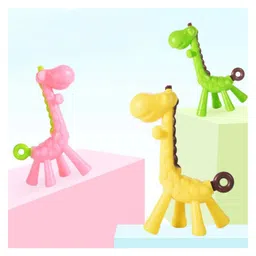 The Cheeky Kidzz Baby Silicone Giraffe Shape Teething Toy With Assorted Attractive Design Chewable Teether Hygienic Teething Pain Relief(GREEN) image 2