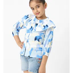 nautinati Nauti Nati Cotton Three Fourth Sleeves Abstract Printed Swiss Dots Designed Top - Blue & White image 4