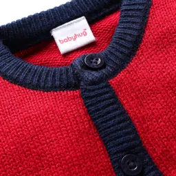 Babyhug Knit Full Sleeves Front Open Sweater With Stripes - Red image 3