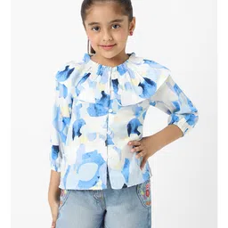 nautinati Nauti Nati Cotton Three Fourth Sleeves Abstract Printed Swiss Dots Designed Top - Blue & White image 5