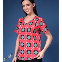 Zelena 95% Cotton 5% Elastane Knit Half Sleeves Geometric Printed Maternity Top With Side Seem Nursing Access - Dark Red image 5