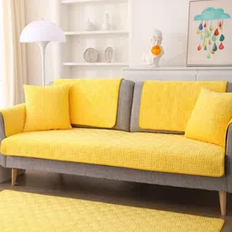 HOMETHREADS Multicoloured & Yellow 4 Piece Sofa Cover image 4