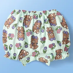 Babyoye Cotton Elastane Knit Bloomers With Bear & Floral Print Pack Of 3 - Pink Yellow & Light Blue image 5