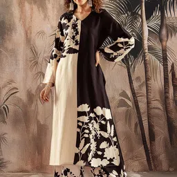 Sangria Floral Printed V-Neck Straight Kurta With Palazzos-picture-21