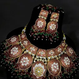 TISHUL JEWELS Gold-Plated Artificial Stones Studded And Beaded Meenakari Jewellery Set-picture-41