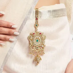 ATIBELLE Gold-Plated Artificial Stones Studded Maang Tikka Head Jewellery image 4