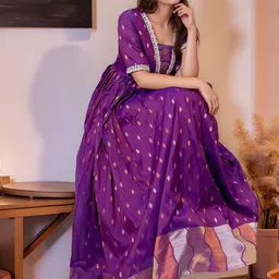 MORDEN MUSE Printed V Neck Anarkali Ethnic Dresses image 5