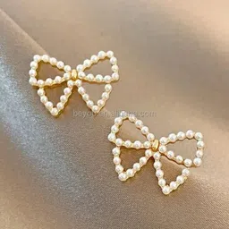 Estailo fashion Artificial Beaded Bow Shaped Studs-picture-10