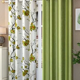 Galaxy Home Decor Green & White 2 Pieces Floral Printed Door Curtains-image-82