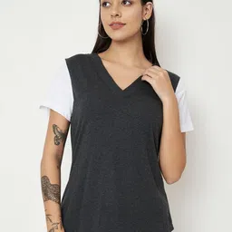 BRINNS Women Colourblocked V-Neck Cut Outs T-shirt-image-86