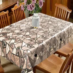 Dakshya Industries Beige & Black Geometric Printed Waterproof Plastic 6-Seater Table Cover image 3