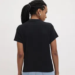 The Roadster Life Co. Open Knit Self Design Button Down Shirt Style Top image 4