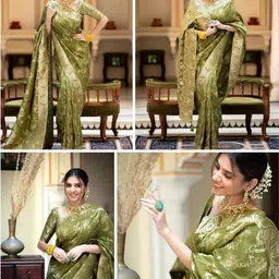 Ehaircare Ethnic Motifs Zari Banarasi Saree With Blouse Piece-image-70