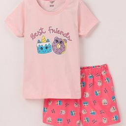 Cucumber Cotton Half Sleeves Nightwear T Shirt and Shorts Set Bunny Print - Pista Green-picture-40