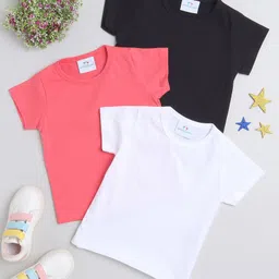 Knitting Doodles Pack Of 3 Pure Cotton Half Solid Tees - White Black & Pink-picture-27