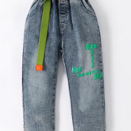 Kookie Kids Full Length Text Printed & Belt Detailing Jeans - Blue-picture-42