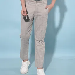 CRIMSOUNE CLUB Cotton Checked  Trousers - Grey-picture-11