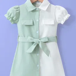 Mark & Mia Half Puffed Sleeves Front Open Cut & Sew Dress - Light Green-picture-13