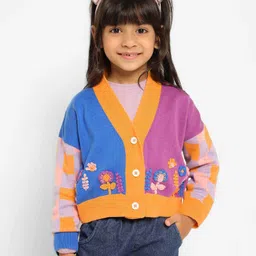 Somersault Cotton Full Sleeves Floral Embroidered & Colour Blocked Cardigan - Multi Colour-image-54