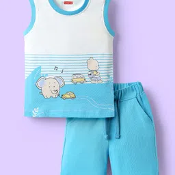 Babyhug Single Jersey Knit Sleeveless Tank T-Shirt & Shorts Set with Animal Print - Light Blue-picture-16