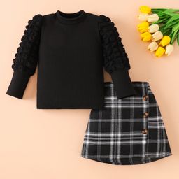 Mark & Mia Full Sleeves Top and Skirt Set With Checks Print - Black & White-picture-38