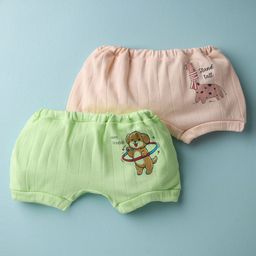 CUCUMBER Cotton Bloomers With Animal Print Pack Of 2 - Light Green & Peach-picture-24