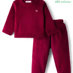 Babyoye 100% Cotton Knit Full Sleeves Solid Colour Winter Wear Co-ords Night Suit - Red-picture-27