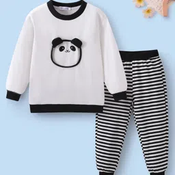 Mark & Mia Cotton Knit Full Sleeves Winter Wear T-Shirt & Joggers Set With Stripes & Animal Applique - Black & White-picture-14