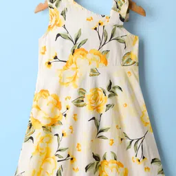 kookie kids india Kookie Kids Cotton Woven Sleeveless Frock With Floral Print and Tie Up Detailing - Yellow & White-picture-13