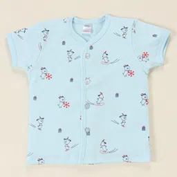 Tango Interlock Knit Half Sleeves Night Suit Kitten Print - Aqua Blue image 2