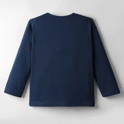 Olio Kids Sinker Knit Full Sleeves T-Shirt with Make you Smile Text Print - Navy Blue image 2