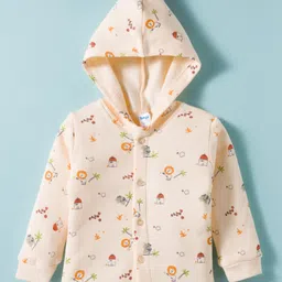 Tango Fleece Knit Full Sleeves Winter Wear Night Suit With Animal Print - Lemon image 2