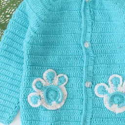 Woonie Hand Knit Full Sleeves Paws Applique Detailed Hooded Sweater - Sky Blue image 4