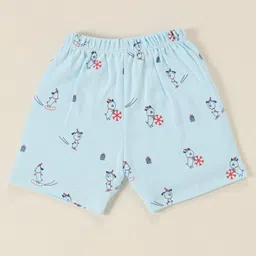 Tango Interlock Knit Half Sleeves Night Suit Kitten Print - Aqua Blue image 4