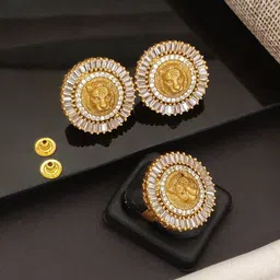 ABDESIGNS Gold Plated Artificial Stone Studded Earring & Ring Set-picture-33