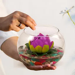 TIED RIBBONS Transparent & Purple Round Glass Vase With Lotus Flower image 4