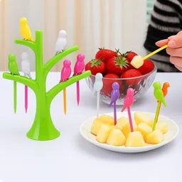 drsgiftitems DRS Bird Fork Set – 6 Picks with Tree Stand Plastic Fruit Fork image 2
