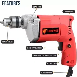 LEOFAST Drill Machine 2600 RPM Chuck Size 10 mm (0.39 inch) 480 W Power Red, LFT-1201 image 4