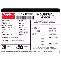 Dayton 1/4/3/4 HP Cradle Base Mount Open Dripproof 'General Purpose Motor, 6XJ26 image 3