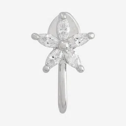 Kushal's Fashion Jewellery Rhodium-Plated CZ-Stone Studded Floral Design Stud Nosepin image 3