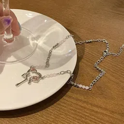 FIMBUL Silver-Plated Artificial Stones Studded Heart Shaped Minimal Necklace-picture-33